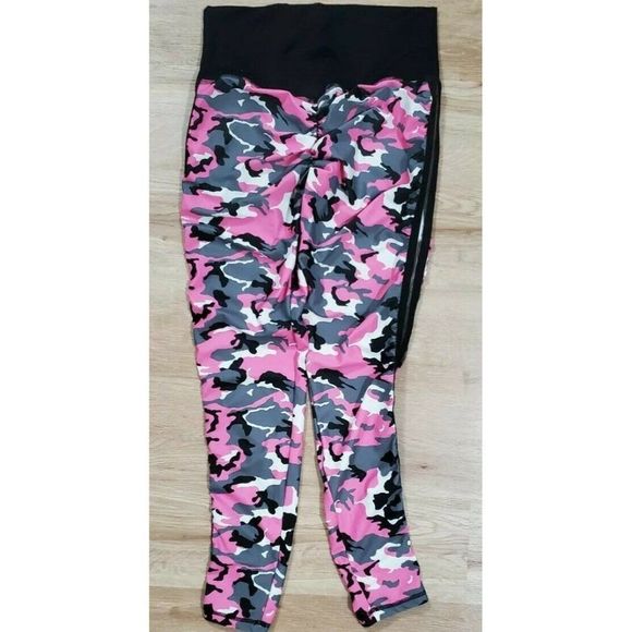 ABS2B Womens Camo Pink Gray White Black Leggings L - Picture 2 of 3